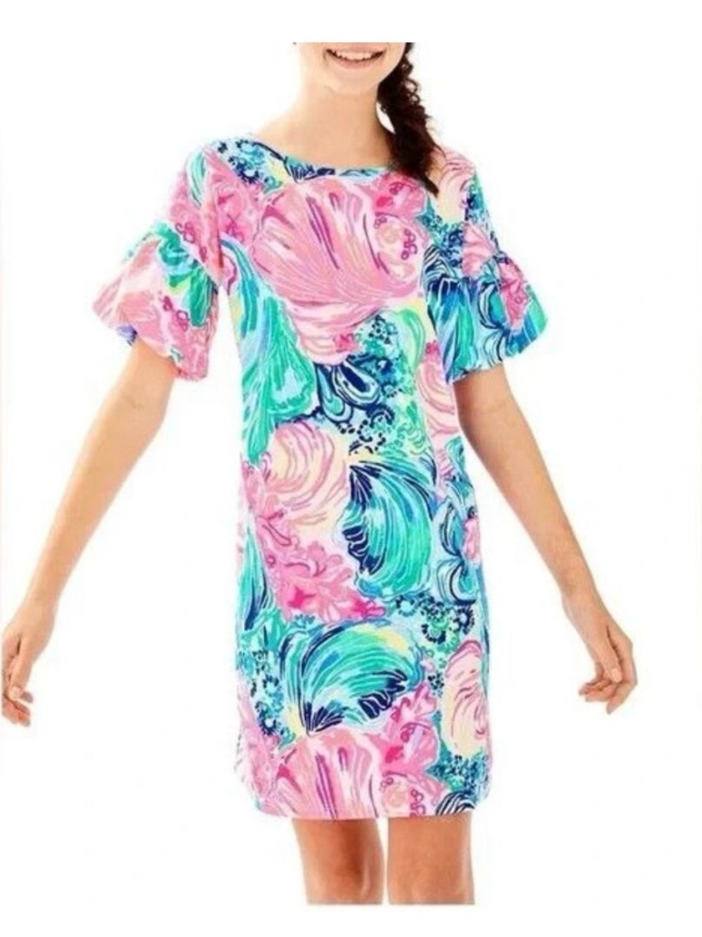 Lilly Pulitzer Pink & Aqua Floral Shift Dress for Girls